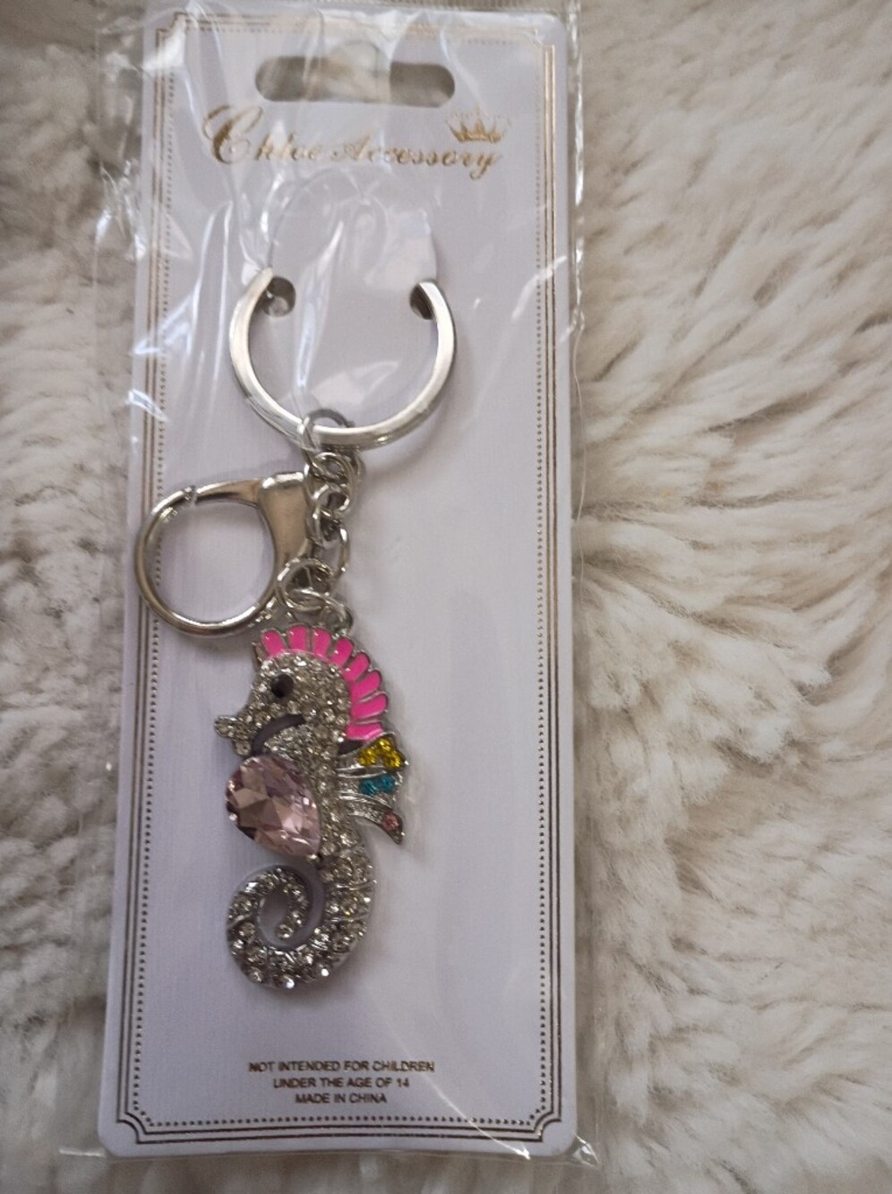 Pink Crystal Seahorse Keychain